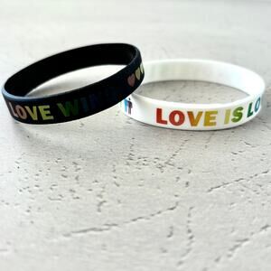 Love is Love, Love Wins, Gay Pride Bracelets - Rubber Bracelets - Black White
